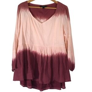 Lane Bryant Pink to Burgundy Ombre Peasant Top